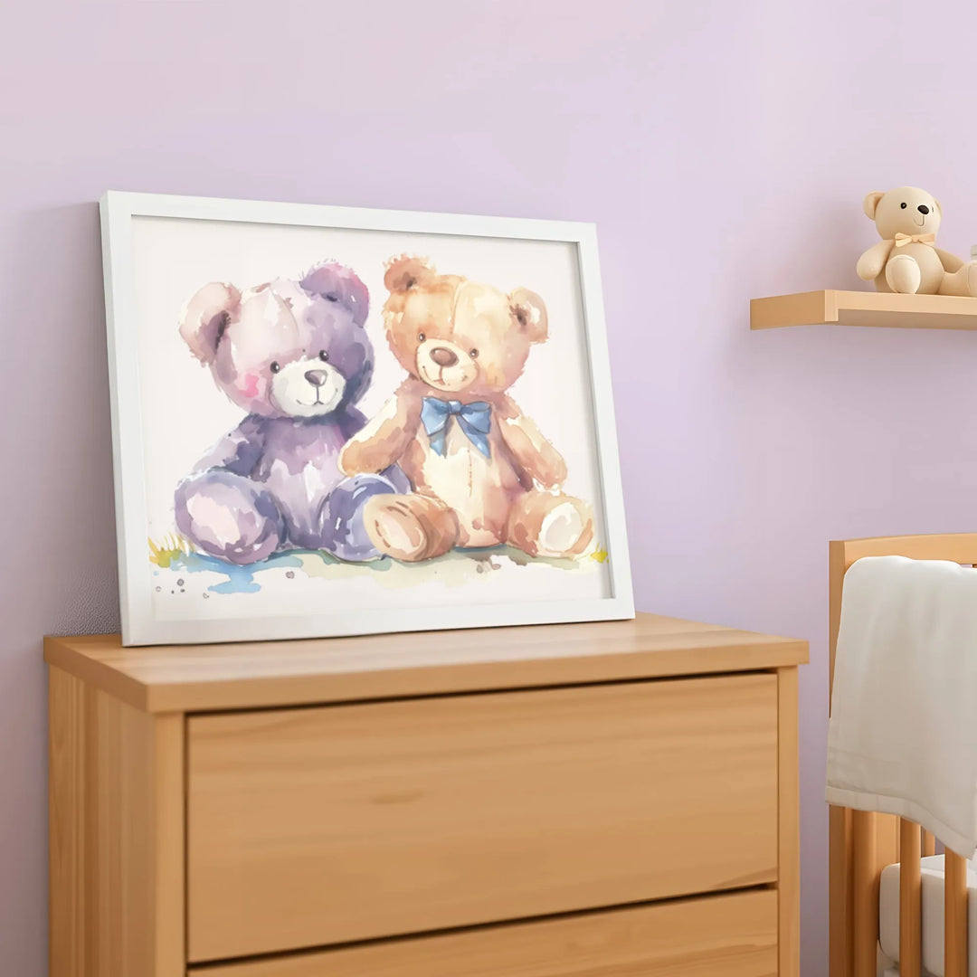 Cuddly Teddy Bears Nursery Poster – Cute Kids Room Wall Art with Watercolor Design - iCustomLabel