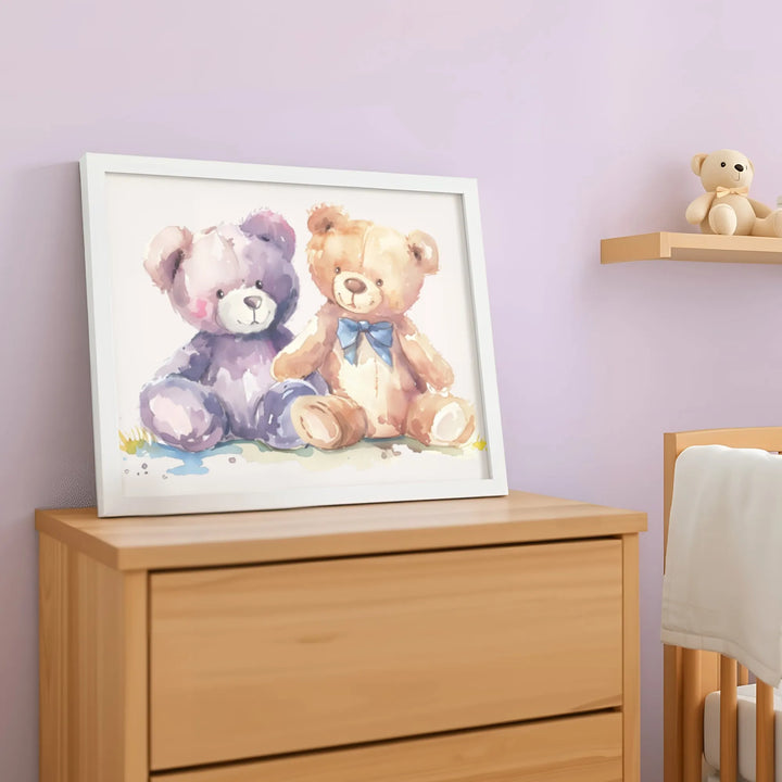 Cuddly Teddy Bears Nursery Poster – Cute Kids Room Wall Art with Watercolor Design - iCustomLabel