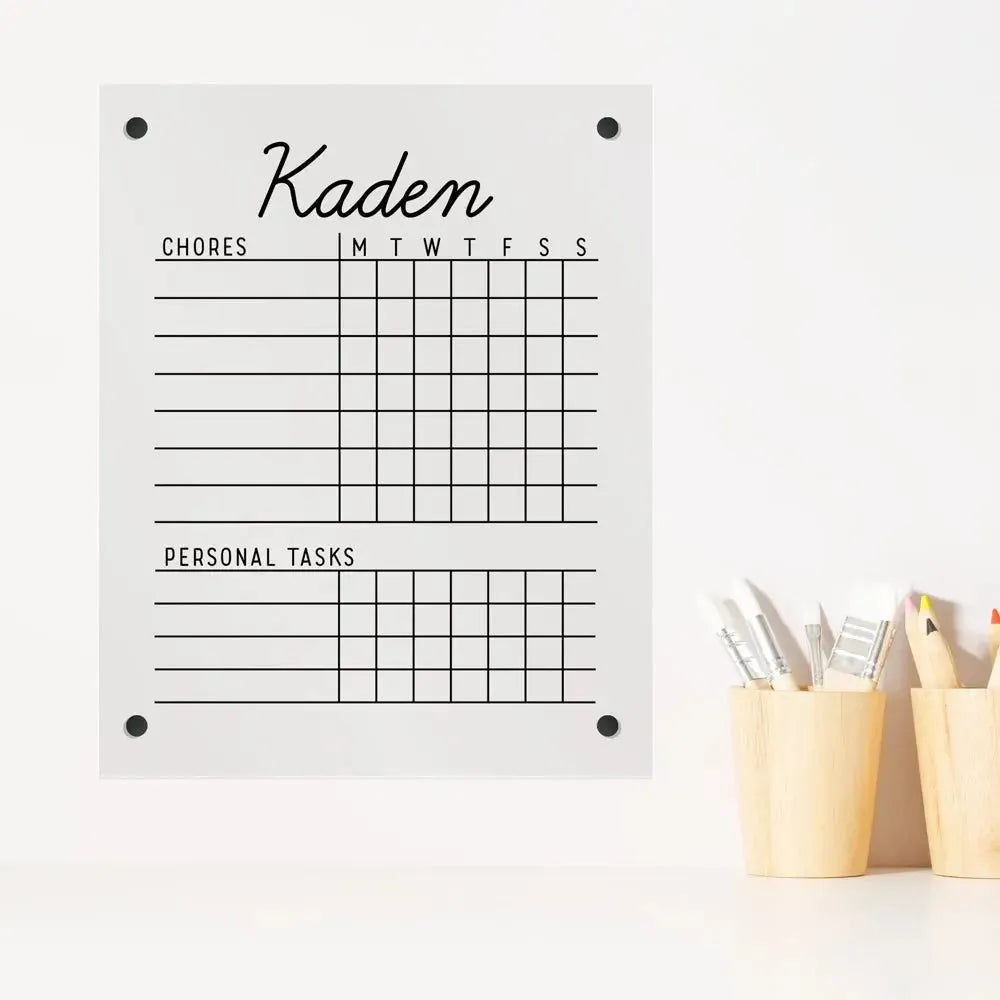 Cursive Chore Chart Acrylic Wall Calendar - iCustomLabel