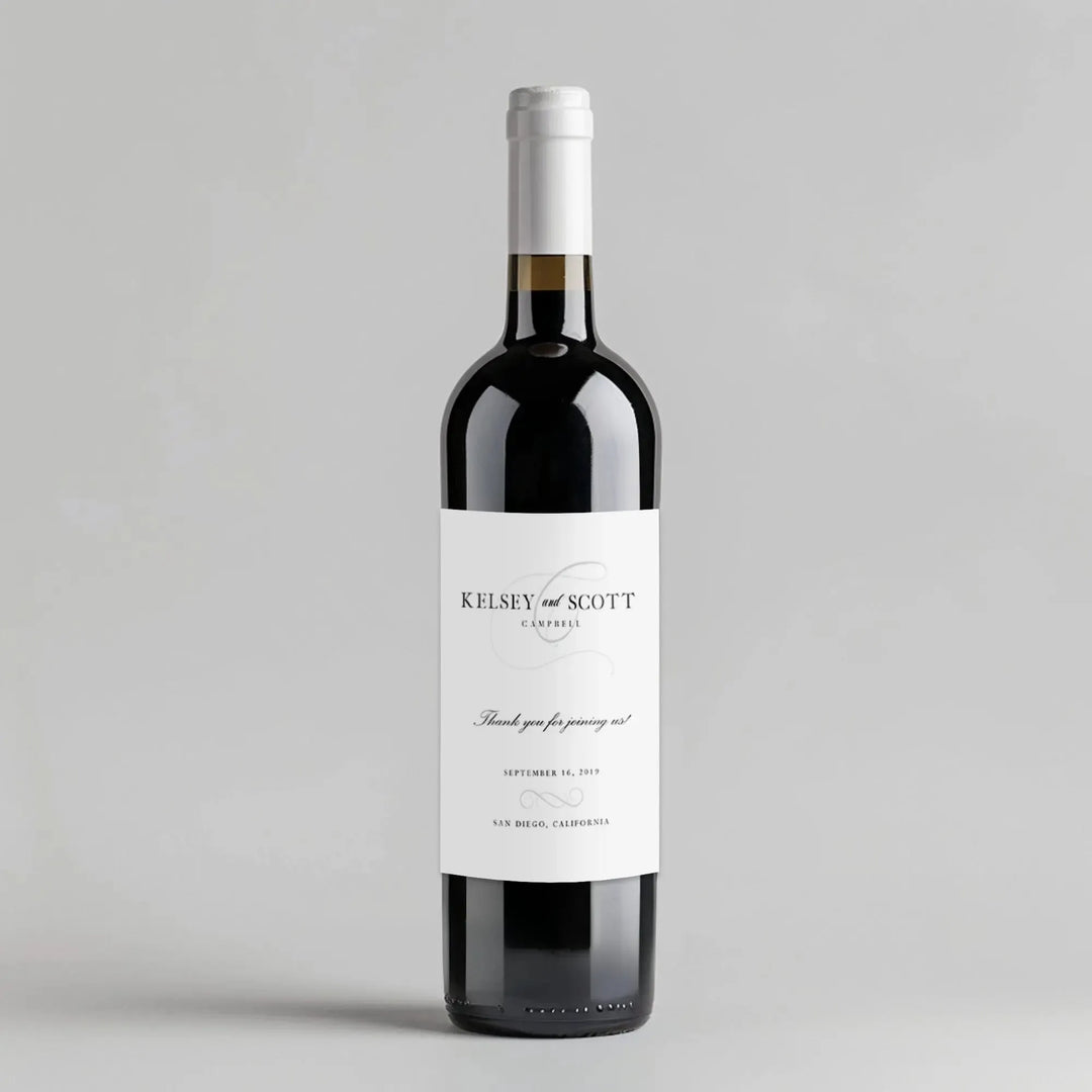 Cursive Initial Wedding Wine Label - iCustomLabel