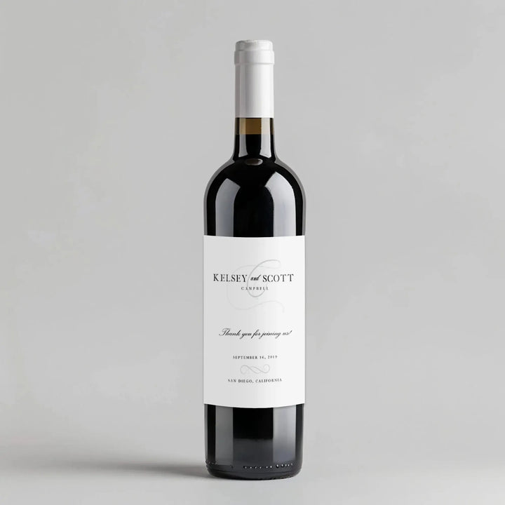 Cursive Initial Wedding Wine Label - iCustomLabel