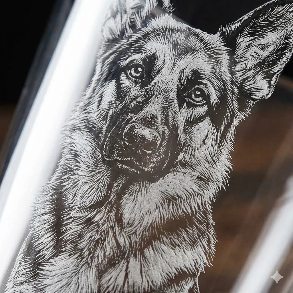 Custom Laser Etched Dog Portrait Rocks Glass - iCustomLabel