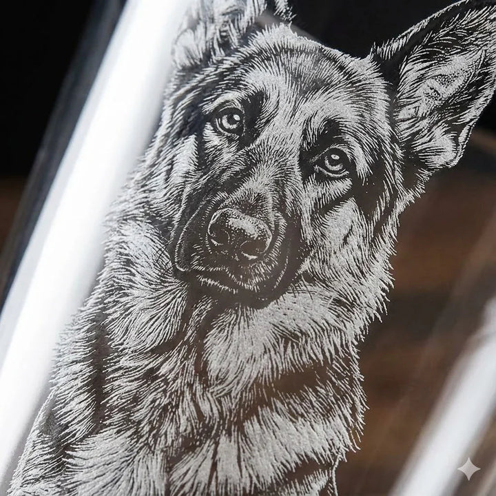 Custom Laser Etched Dog Portrait Rocks Glass - iCustomLabel
