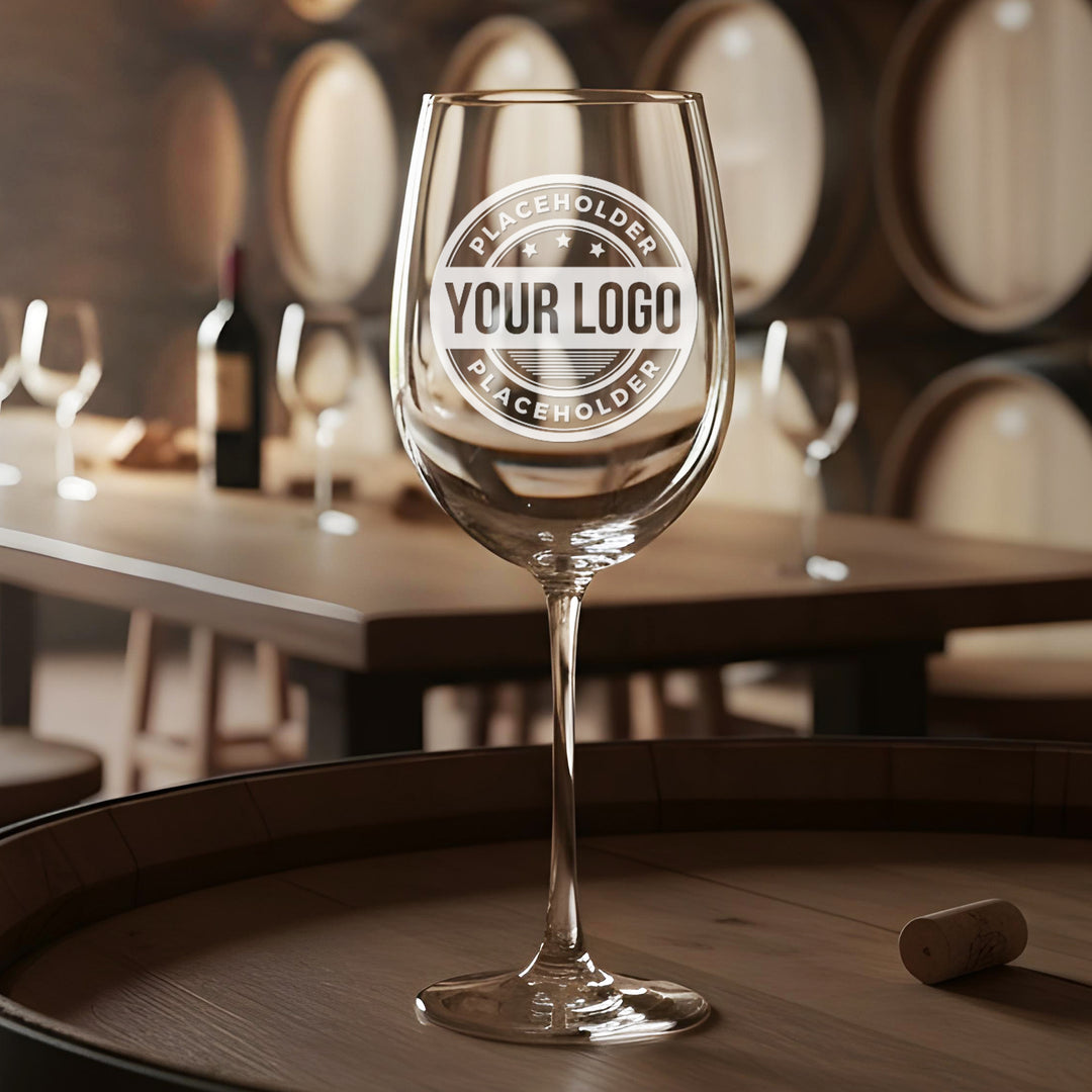 Custom 16oz Stemmed Wine Glass - Personalized Corporate Logo Glassware - iCustomLabel