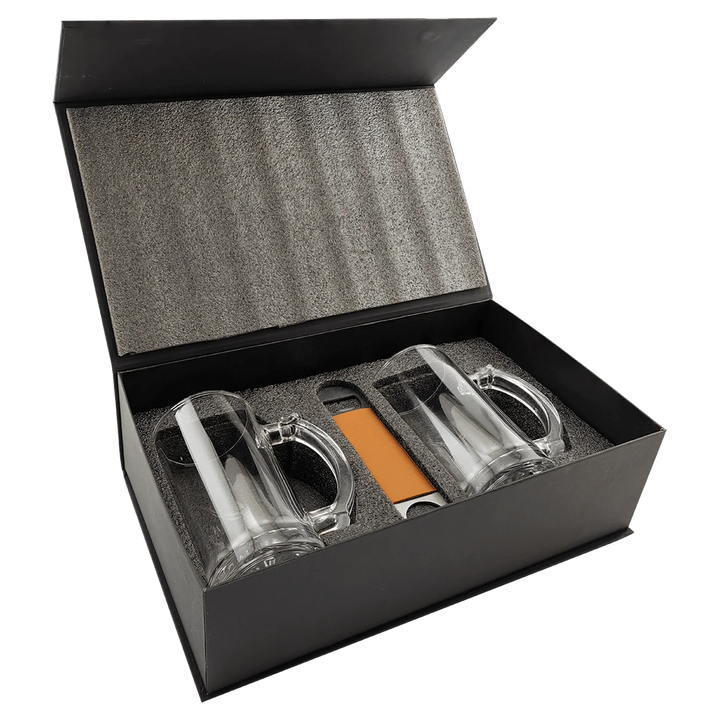 Custom Beer Mug Gift Box Set – Personalized Glass Mugs with Engraved Bottle Opener
