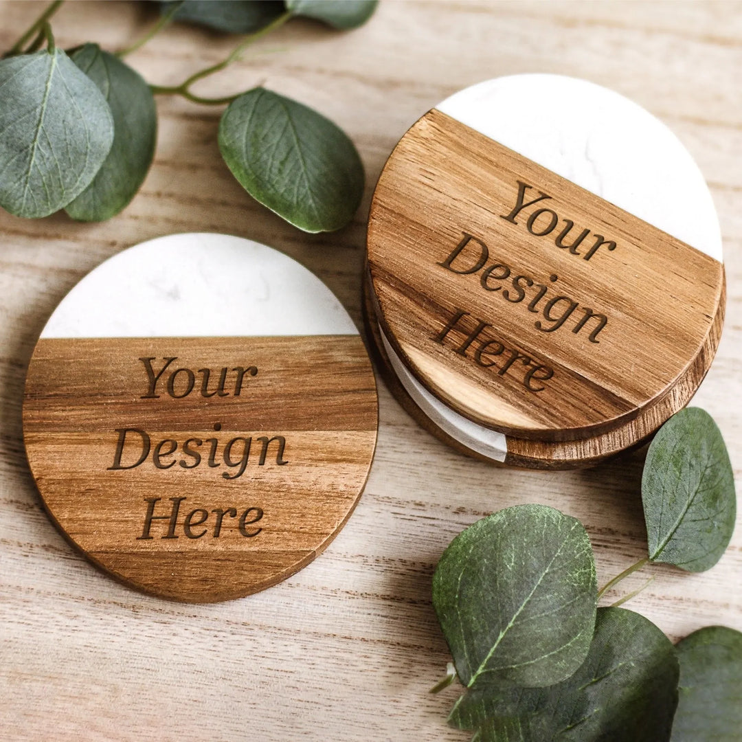custom-engraved-acacia-wood-and-marble-coasters-bulk-corporate-office-gift-icustomlabel-1 - iCustomLabel