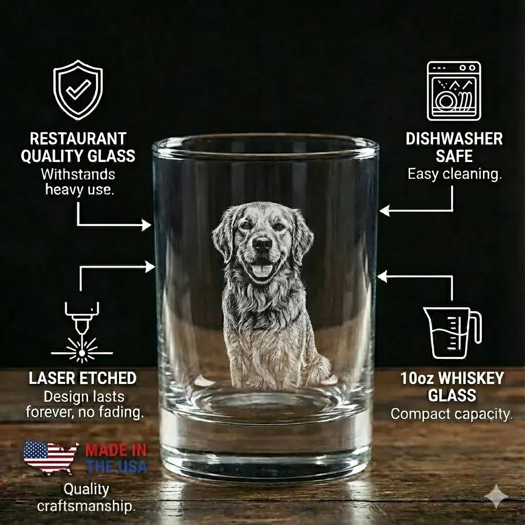 Custom Laser Etched Dog Portrait Rocks Glass - iCustomLabel