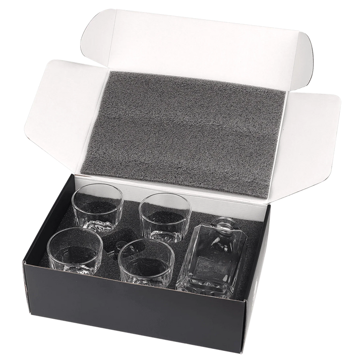 Custom Laser Engraved Whiskey Decanter Set with 4 Glasses