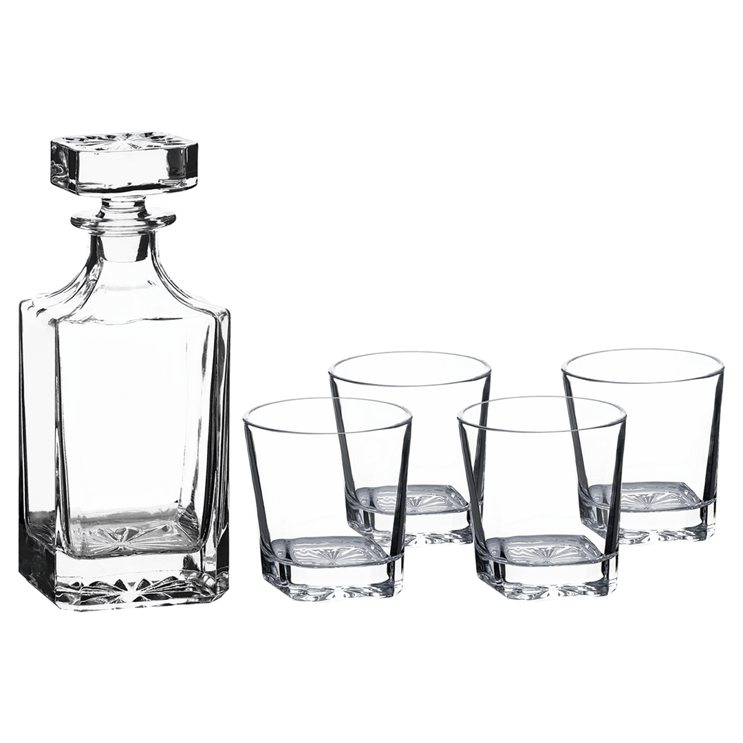 Custom Laser Engraved Whiskey Decanter Set with 4 Glasses