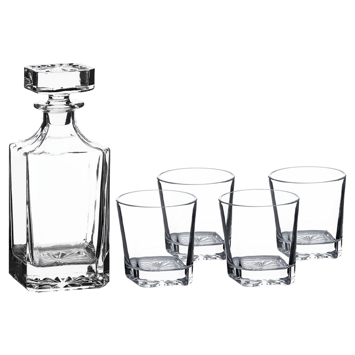 Custom Laser Engraved Whiskey Decanter Set with 4 Glasses