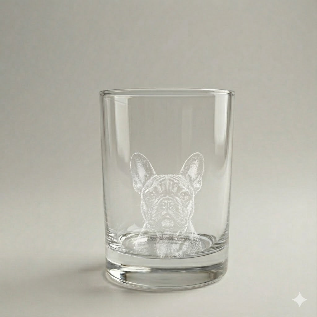 Custom Laser Etched Dog Portrait Rocks Glass