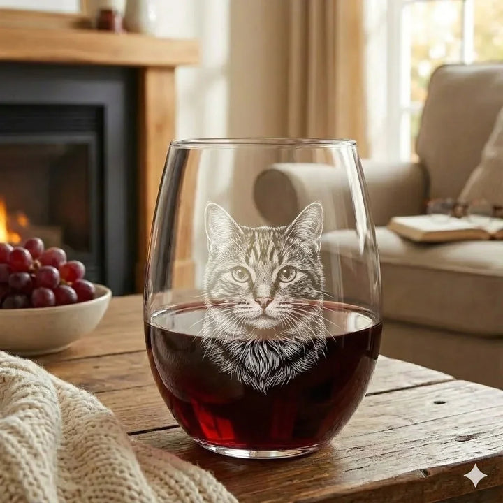 Custom Laser Etched Pet Portrait Stemless Wine Glass - iCustomLabel