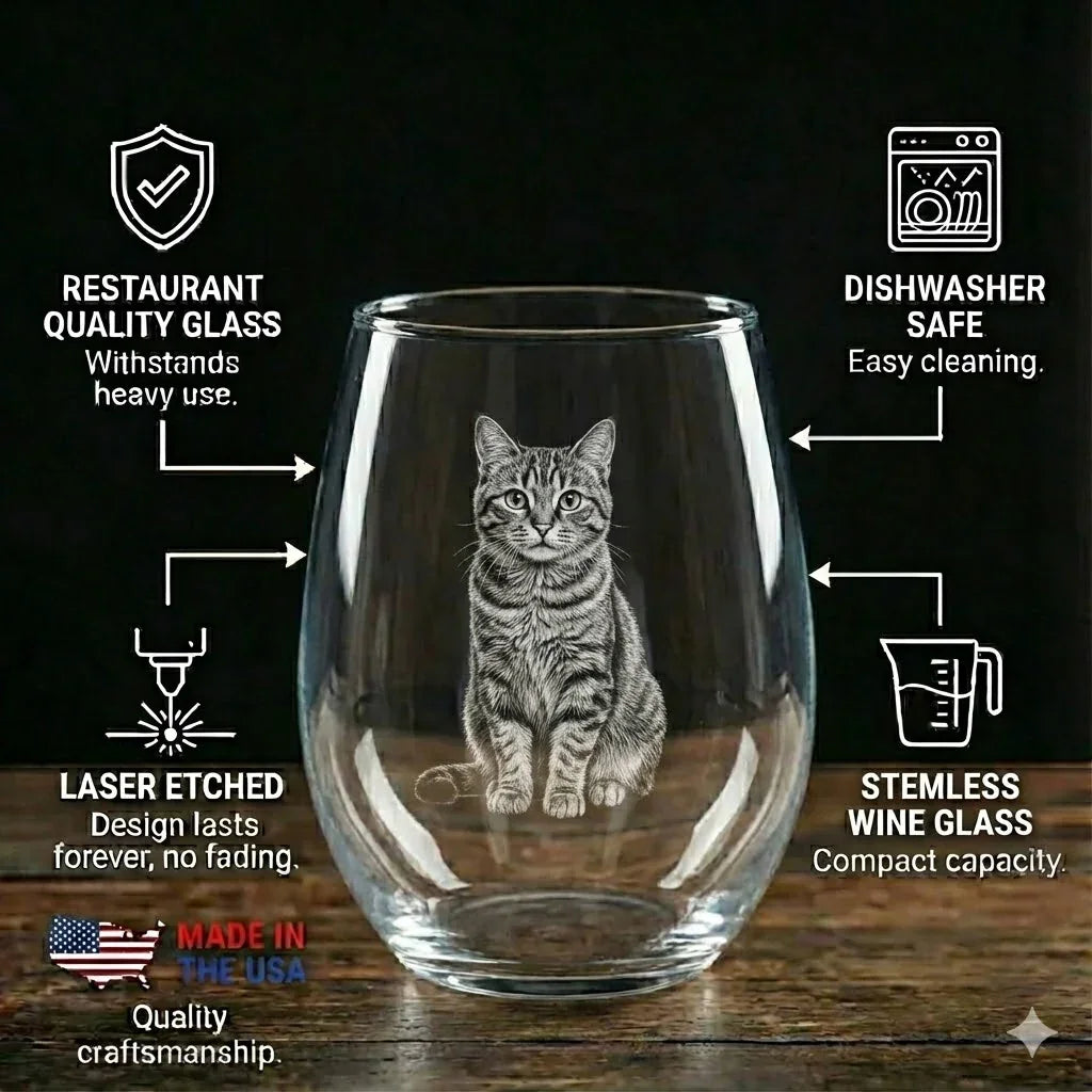 Custom Laser Etched Pet Portrait Stemless Wine Glass - iCustomLabel