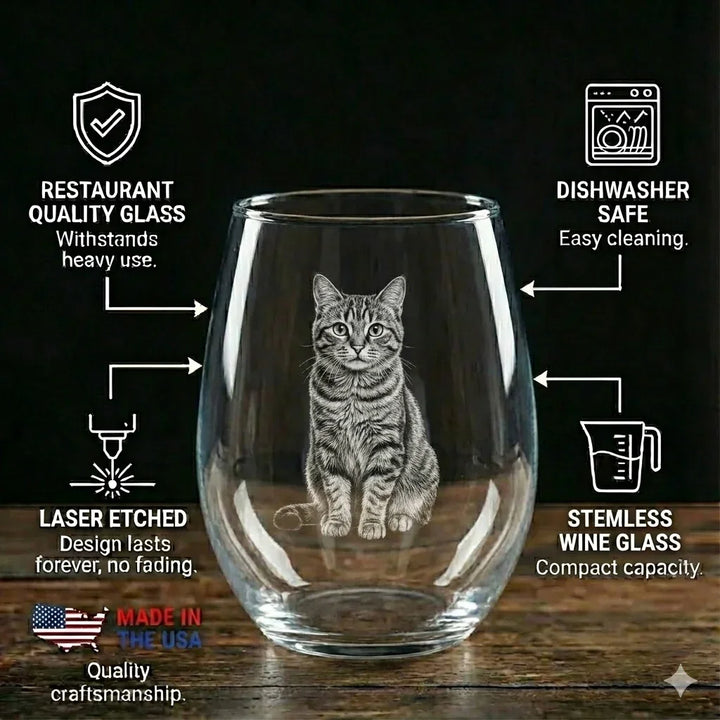 Custom Laser Etched Pet Portrait Stemless Wine Glass - iCustomLabel