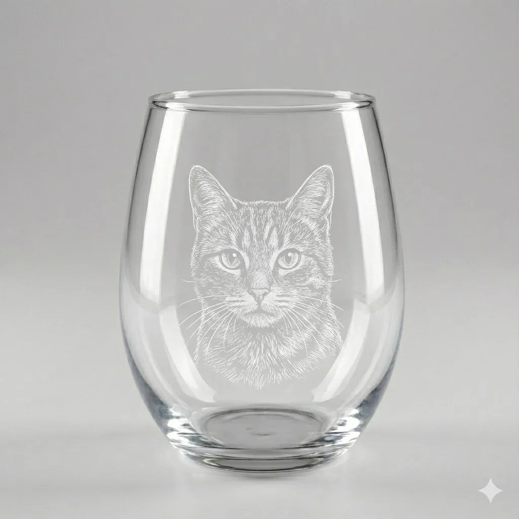 Custom Laser Etched Pet Portrait Stemless Wine Glass - iCustomLabel