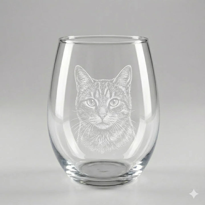 Custom Laser Etched Pet Portrait Stemless Wine Glass - iCustomLabel