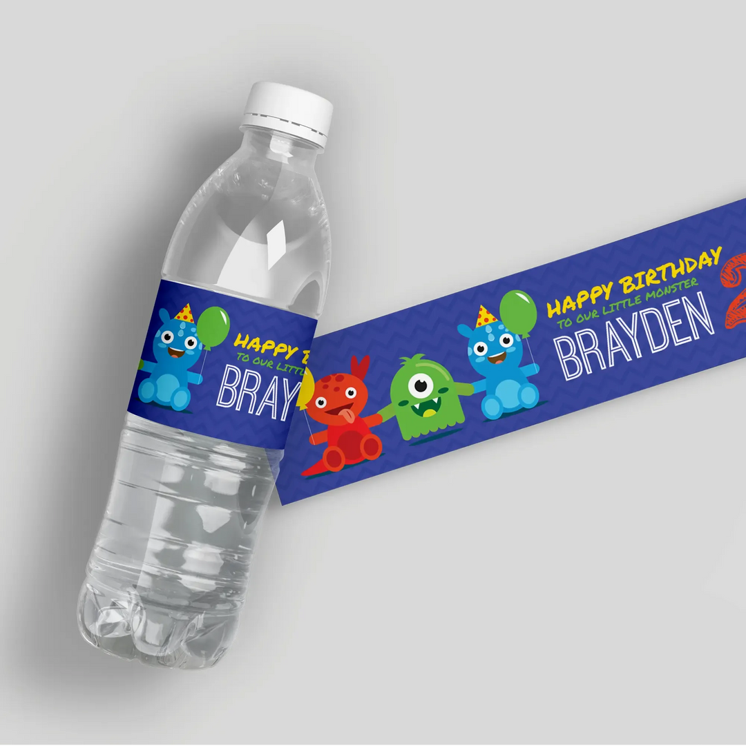 Cute Monsters Birthday Water Bottle Labels - iCustomLabel