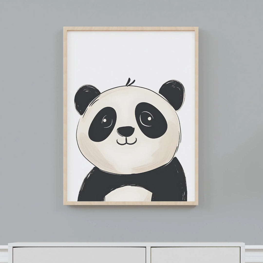 Cute Panda Nursery Poster – Simple Kids Room Wall Art with Black and White Design - iCustomLabel