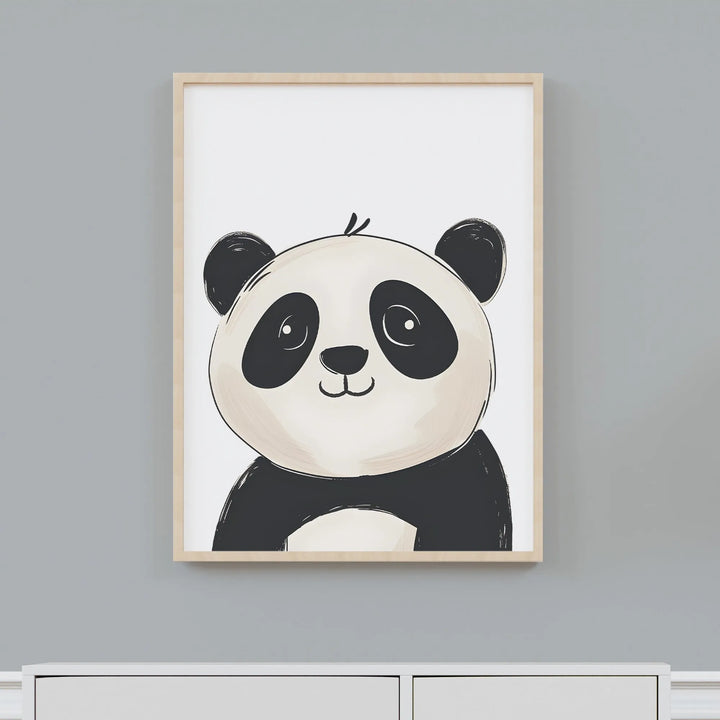 Cute Panda Nursery Poster – Simple Kids Room Wall Art with Black and White Design - iCustomLabel