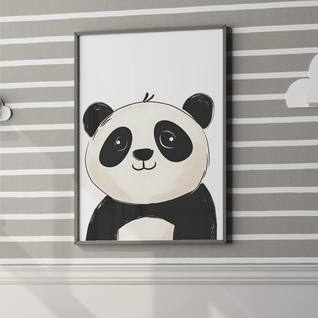 Cute Panda Nursery Poster – Simple Kids Room Wall Art with Black and White Design - iCustomLabel