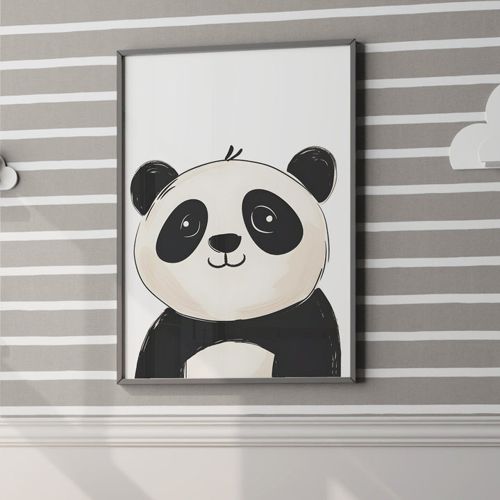 Cute Panda Nursery Poster – Simple Kids Room Wall Art with Black and White Design - iCustomLabel
