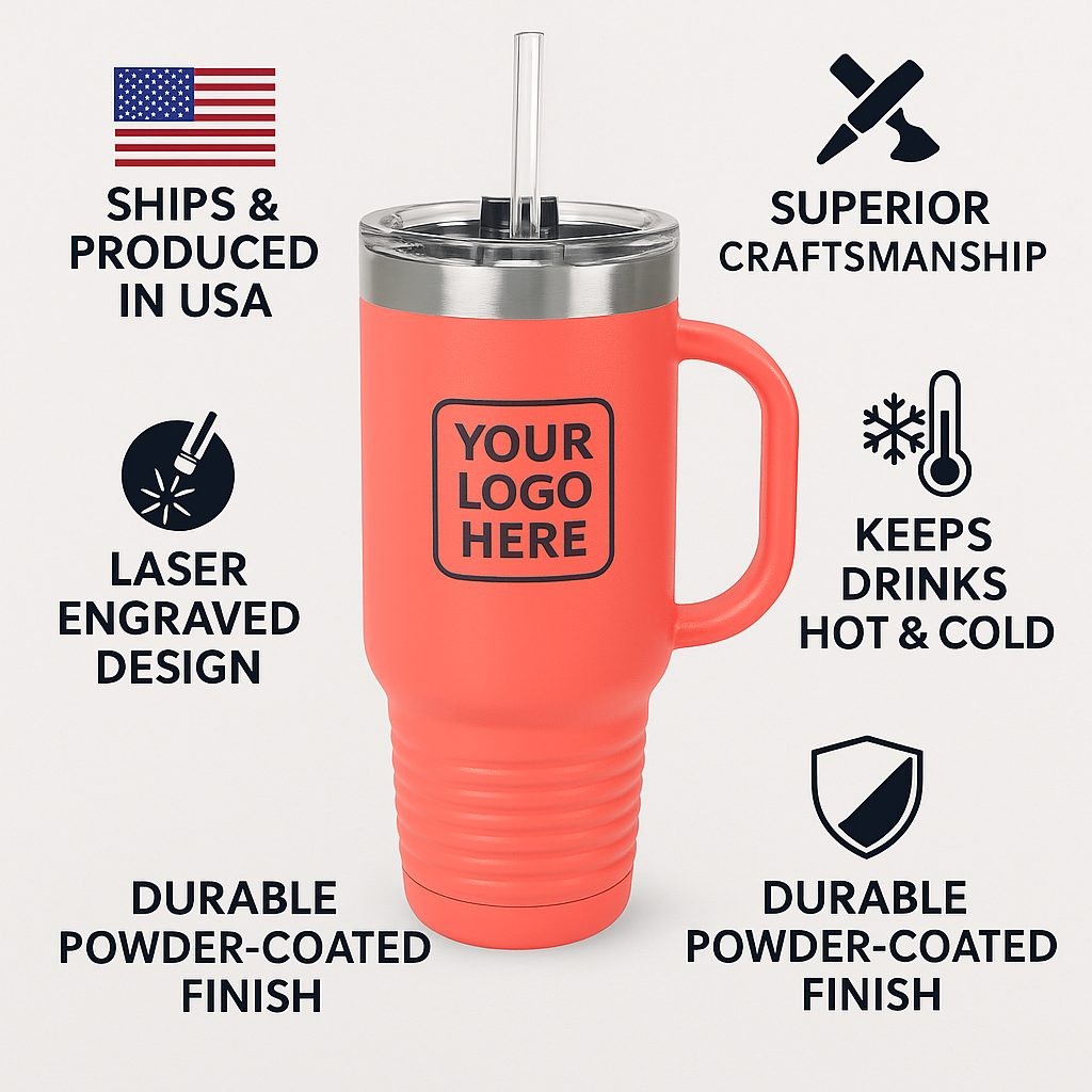 Custom 40 oz Travel Mug with Handle & Straw – Personalized Engraved Tumbler