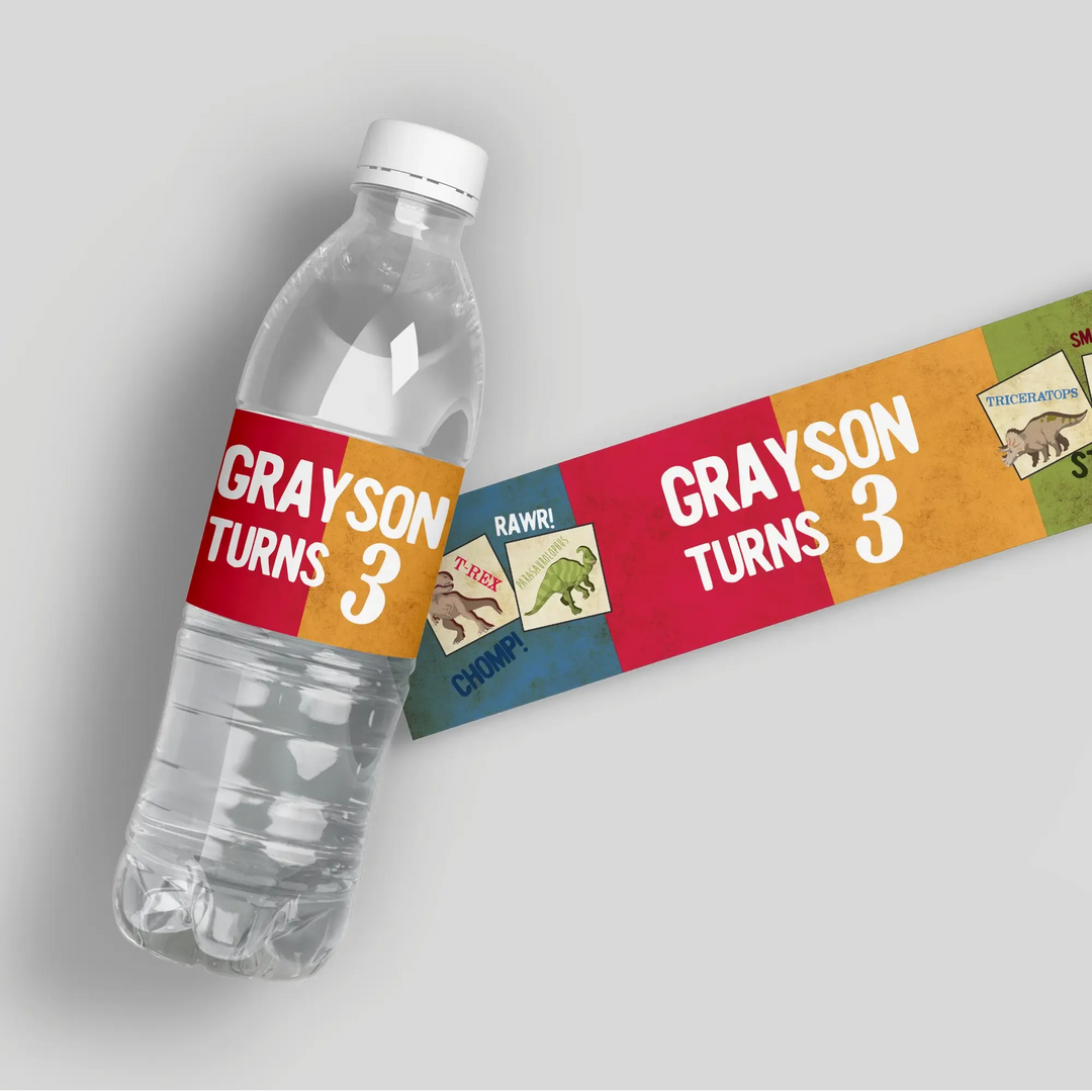 Dinosaur Birthday Water Bottle Labels - iCustomLabel