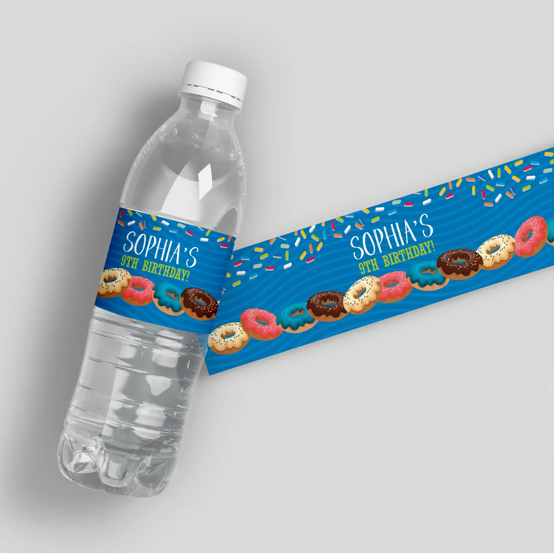 Donut Birthday Water Bottle Labels - iCustomLabel