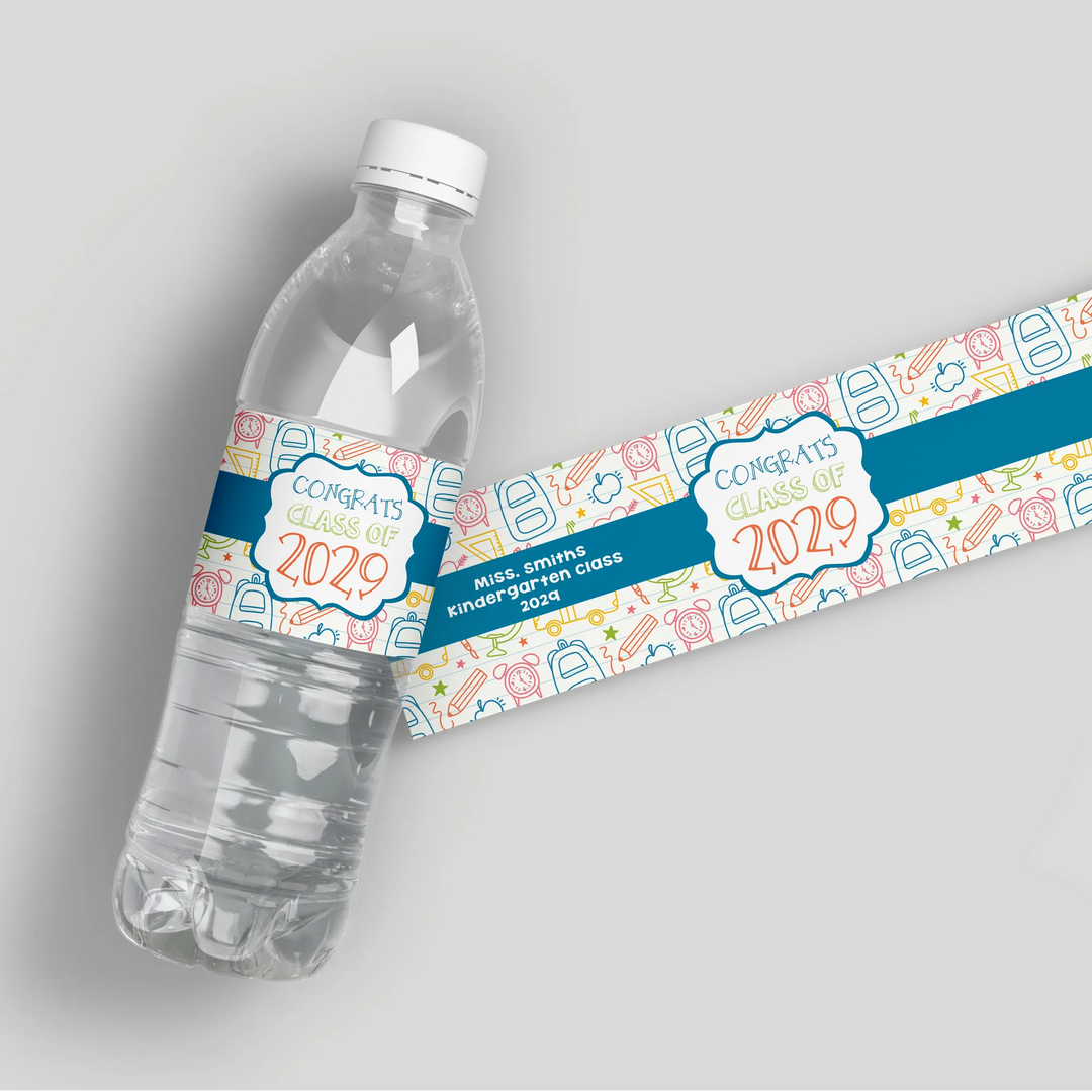 Doodle Graduation Water Bottle Labels - iCustomLabel