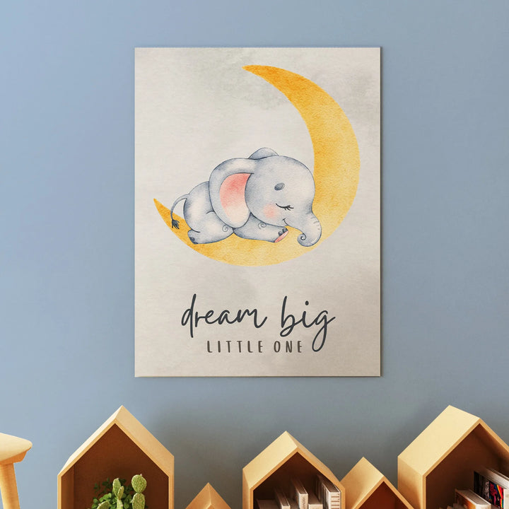 Dream Big Elephant Nursery Poster – Cute Kids Room Wall Art with Moon and Stars - iCustomLabel