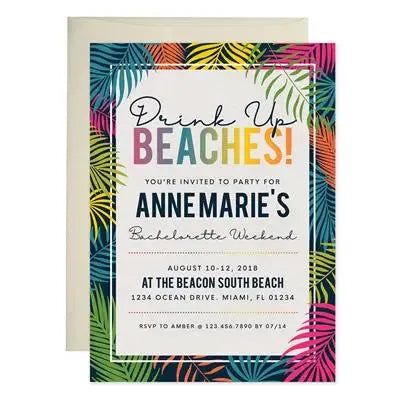 Drink Up Beaches Bachelorette Party Invitations - iCustomLabel