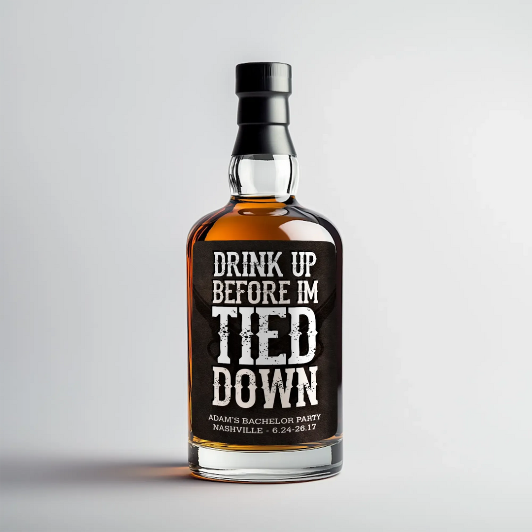 Drink Up Tied Down Liquor Label - iCustomLabel