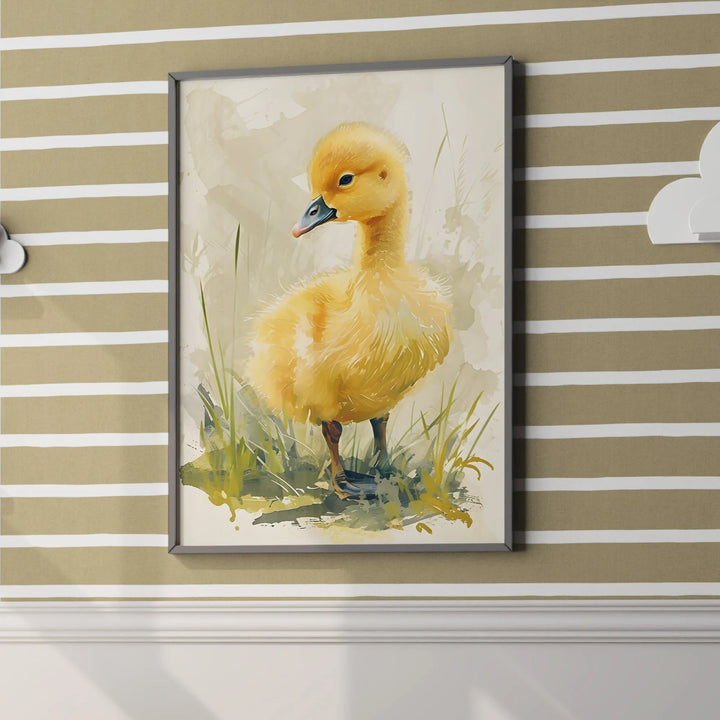Duckling Nursery Poster – Cute Kids Room Wall Art with Yellow Duck and Grass - iCustomLabel
