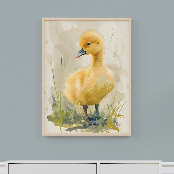 Duckling Nursery Poster – Cute Kids Room Wall Art with Yellow Duck and Grass - iCustomLabel