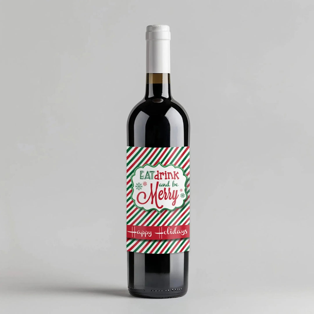 Eat Drink Be Merry Christmas Wine Label - iCustomLabel