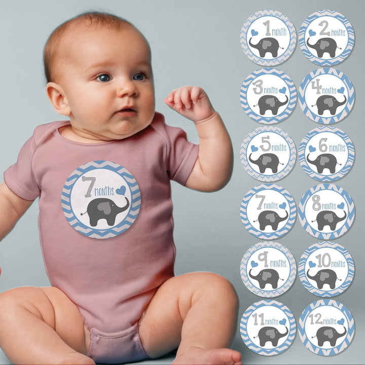 Elephant Blue Baby Month Stickers - iCustomLabel