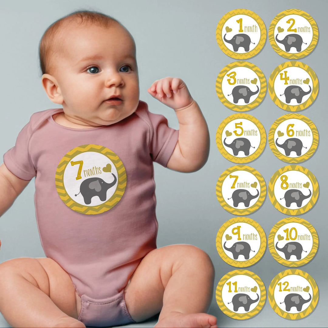 Elephant Neutral Baby Month Stickers - iCustomLabel