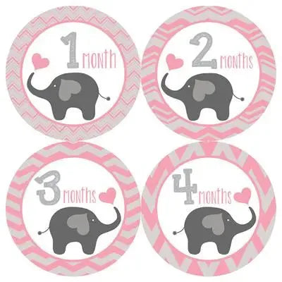 Elephant Pink Baby Month Stickers - iCustomLabel