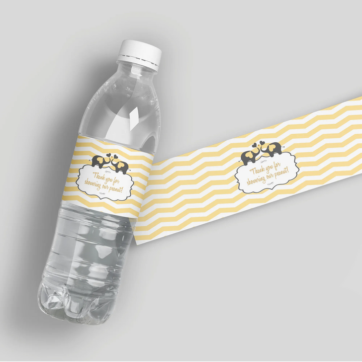 Elephant Yellow Chevron Baby Shower Water Labels - iCustomLabel