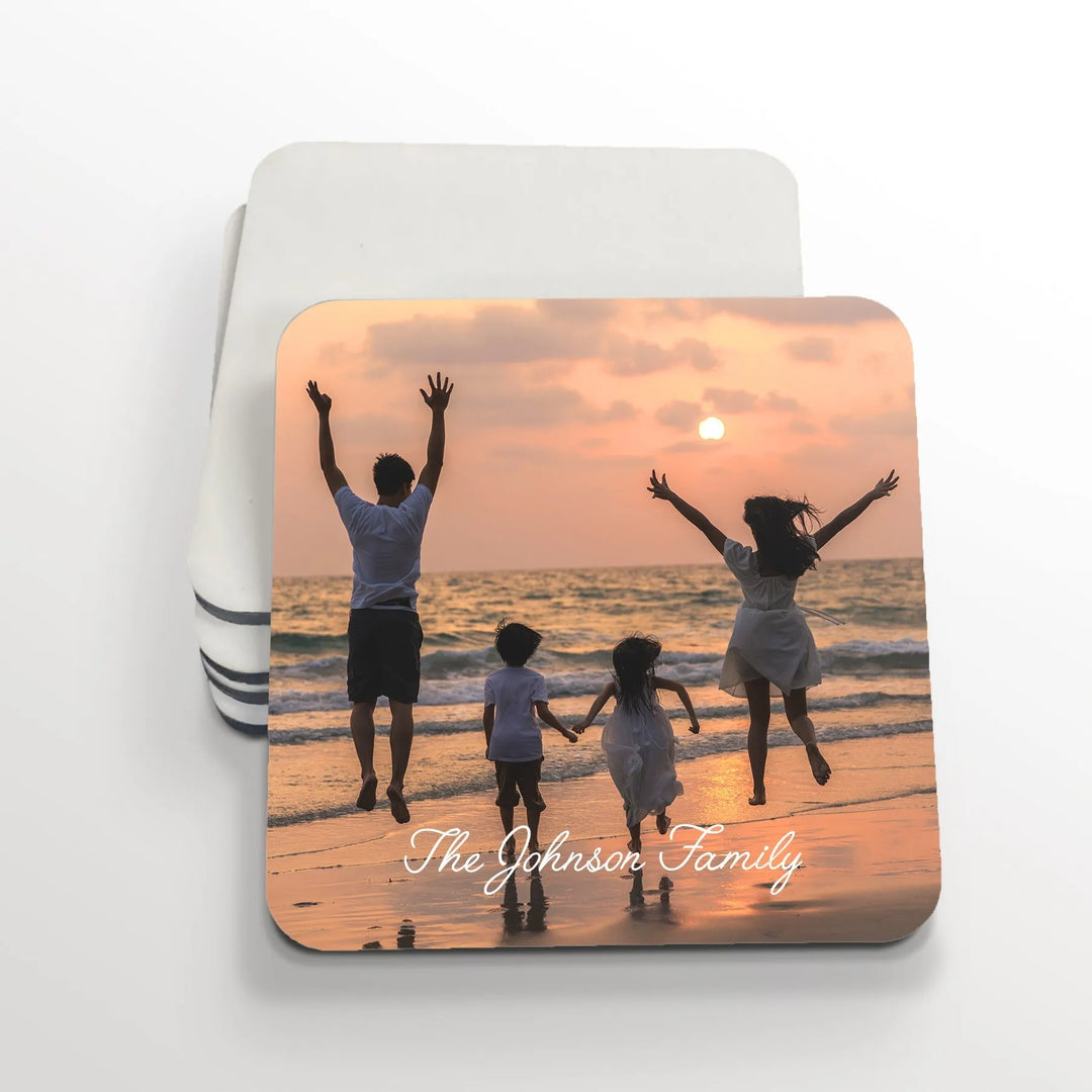 Family Photo Square Coasters - iCustomLabel