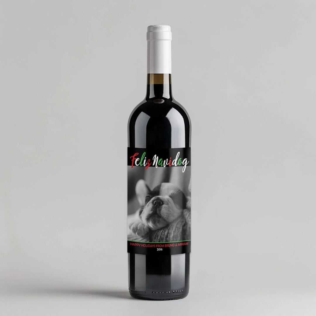 Feliz Navidog Photo Wine Label - iCustomLabel