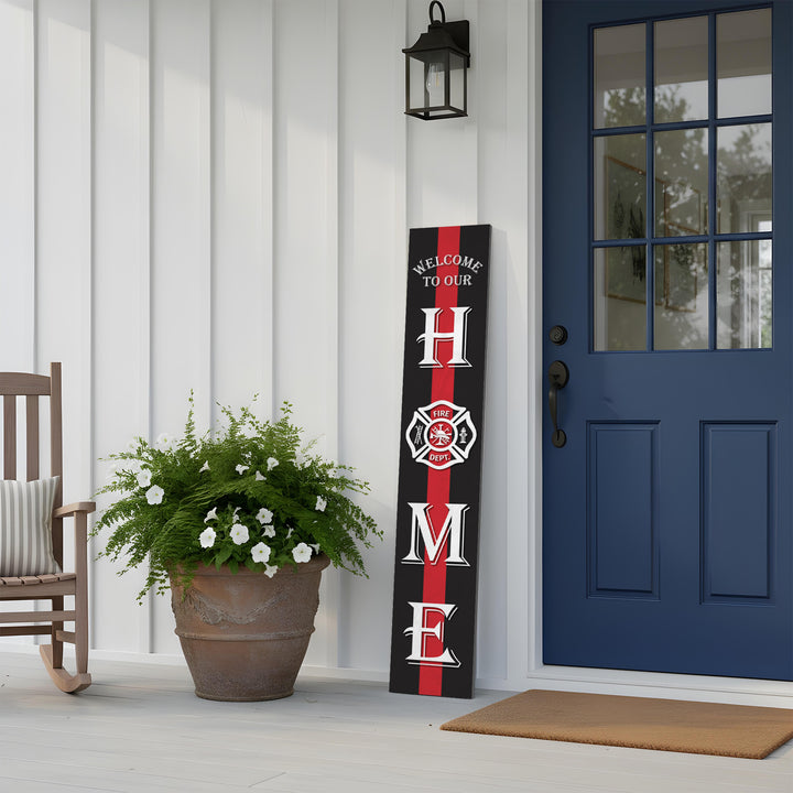 Firefighter Red Thin Line Leaner Welcome Sign