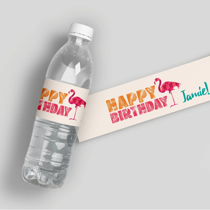 Flamingo Birthday Water Bottle Labels - iCustomLabel