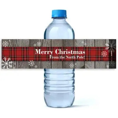 Flannel Christmas Water Bottle Labels - iCustomLabel