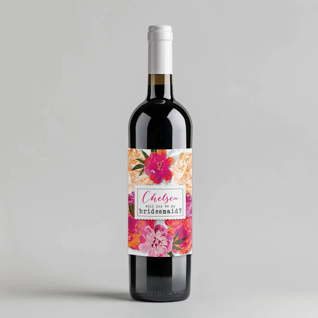 Floral Bridesmaid Wine Label - iCustomLabel