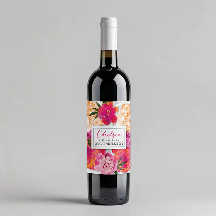 Floral Bridesmaid Wine Label - iCustomLabel