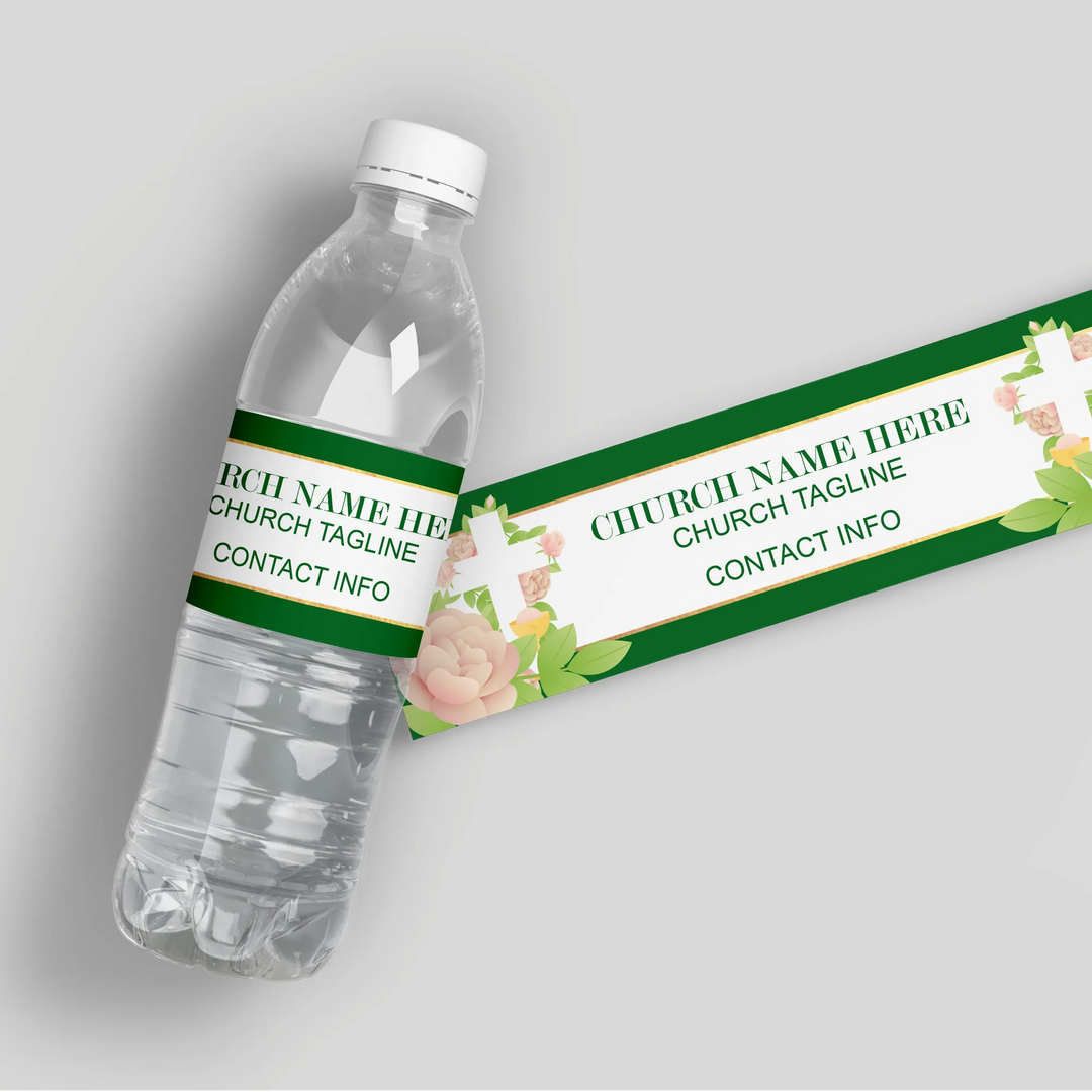 Floral Church Water Bottle Labels - iCustomLabel