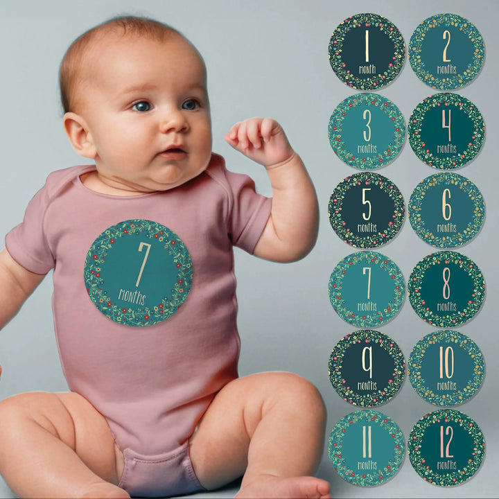 Floral Circle Small Flowers Baby Month Stickers - iCustomLabel