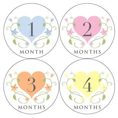 Floral Heart Baby Month Stickers - iCustomLabel