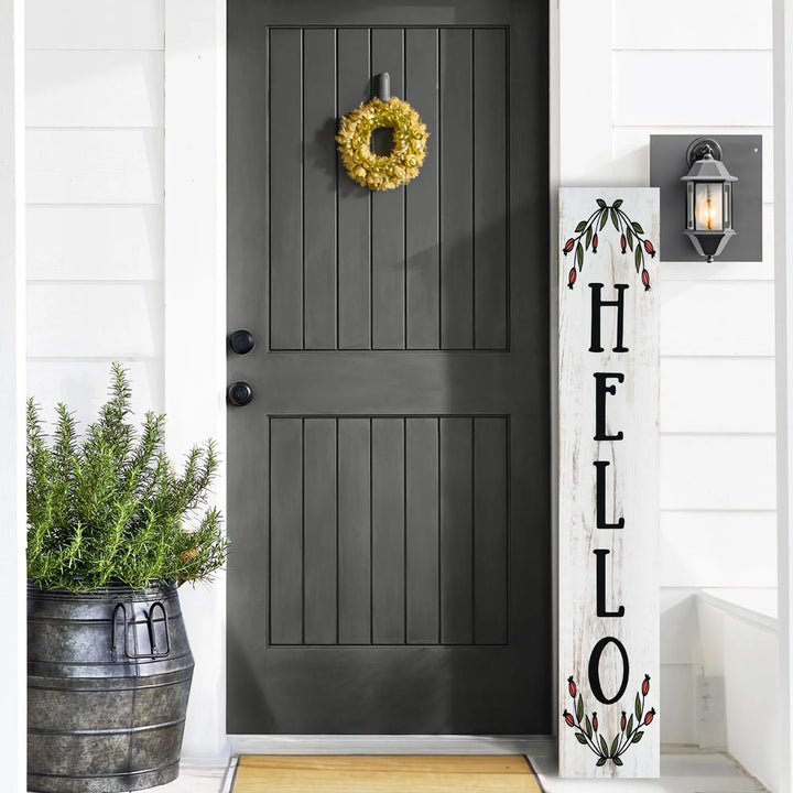 Floral Hello Porch Leaner Welcome Sign - iCustomLabel